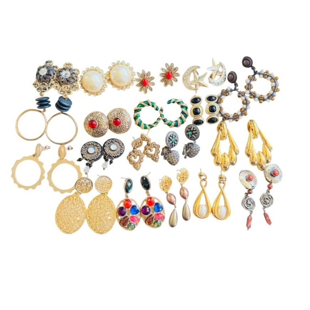 VTG 70s 80s 90s Gold Tone Regal Statement Earrings Lot of 18 Pairs Dangle Retro